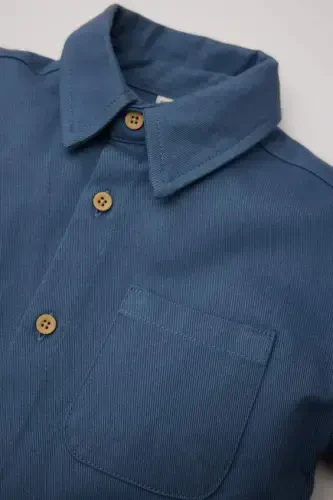 Детская рубашка для мальчиков с принтом на спине и длинным рукавом из габардина светло-индиго - 3