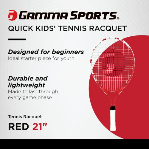 Детская теннисная ракетка Gamma Sports Junior: Быстрые дети 19 дюймов теннисная ракетка - Предварительно натянутые детские теннисные ракетки для мальчиков и девочек - Размер головки 93 дюйма - 2