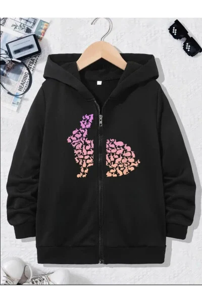 Детская толстовка с капюшоном для мальчиков и девочек с принтом черного и серого цвета на молнии - BAXIA