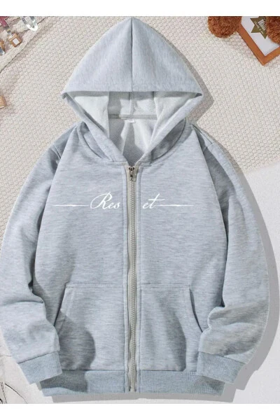 Детская толстовка с капюшоном для мальчиков и девочек с принтом серого цвета на молнии - 6
