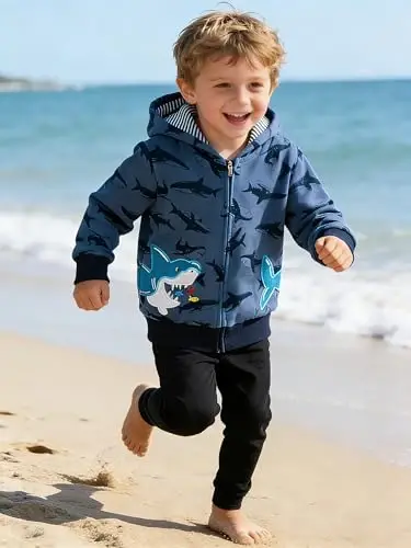 Детская толстовка с капюшоном Popshion Boys Toddler с мультяшным динозавром, крутая спортивная толстовка на молнии с длинным рукавом для детей 1-7 лет - 4