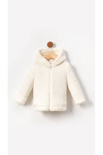 Детская зимняя куртка с капюшоном из плюшевой ткани Welsoft на молнии. Белый цвет. - BUBITO
