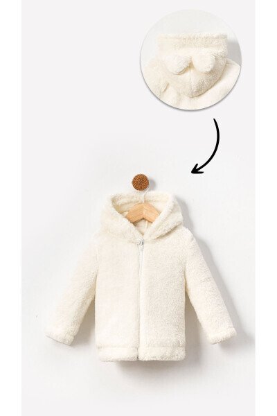 Детская зимняя куртка с капюшоном из плюшевой ткани Welsoft на молнии. Белый цвет. - BUBITO (1)