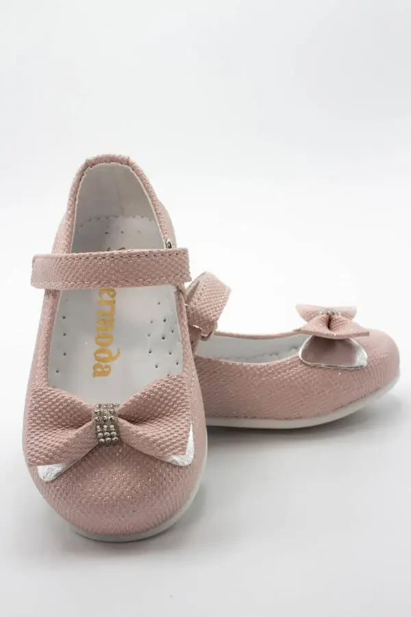 Детские балетки для девочек с розовым бантом, стразами и блестками - 16
