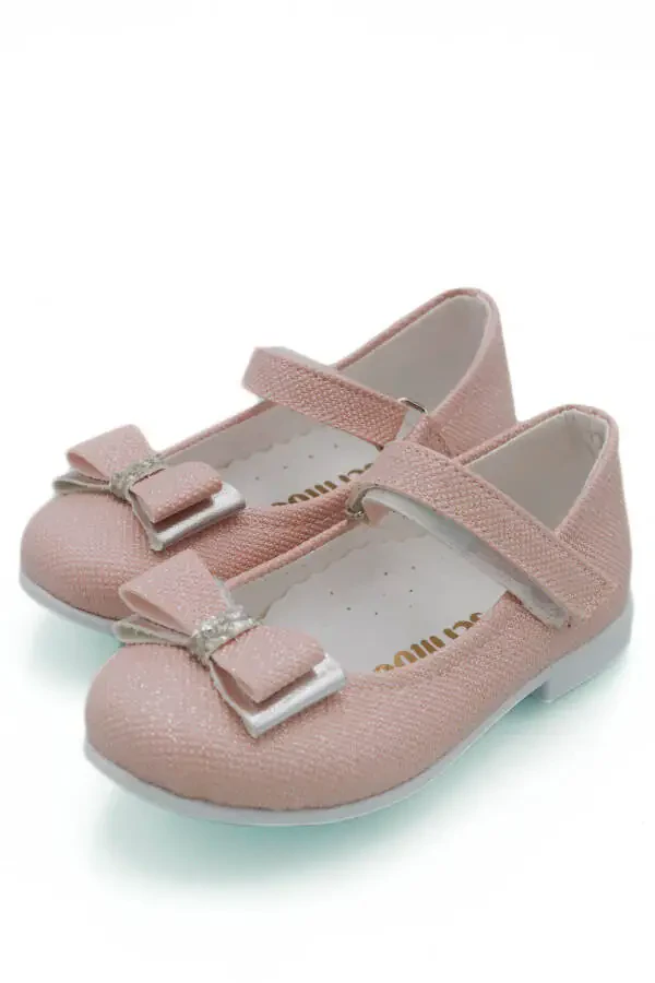 Детские балетки для девочек с розовым бантом, стразами и блестками - 12