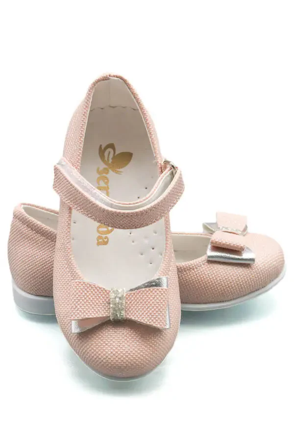 Детские балетки для девочек с розовым бантом, стразами и блестками - 1