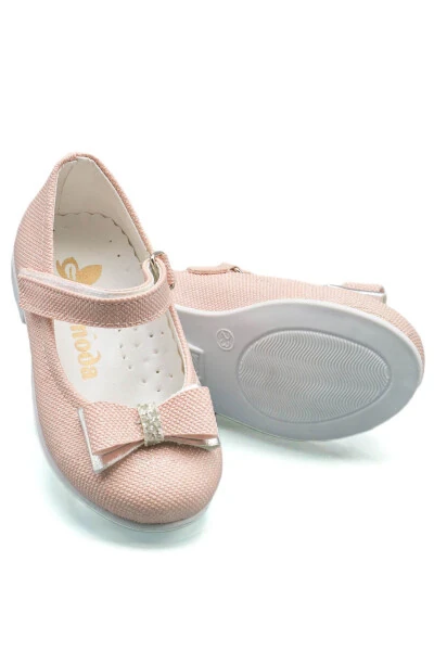 Детские балетки для девочек с розовым бантом, стразами и блестками - 6