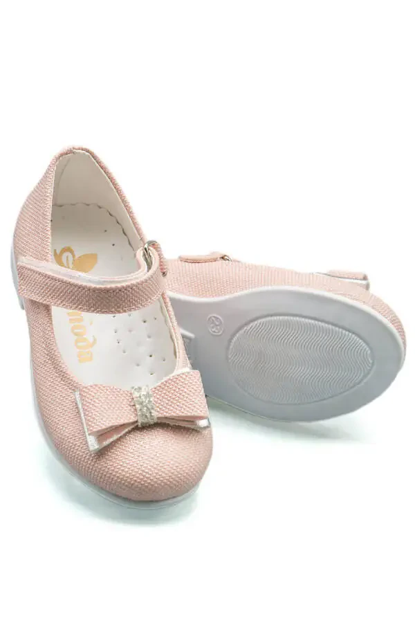 Детские балетки для девочек с розовым бантом, стразами и блестками - 6
