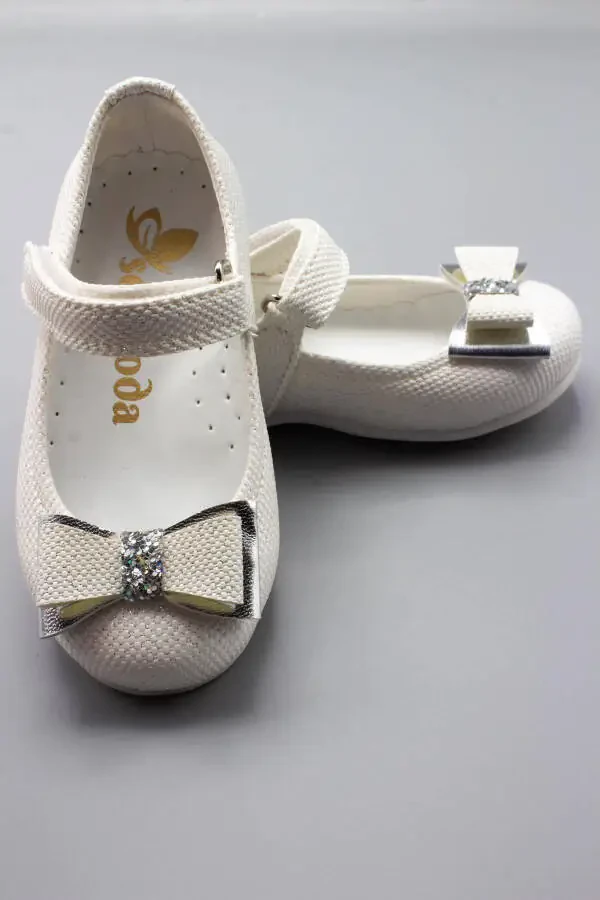 Детские балетки с бантом и стразами, экрю - 16