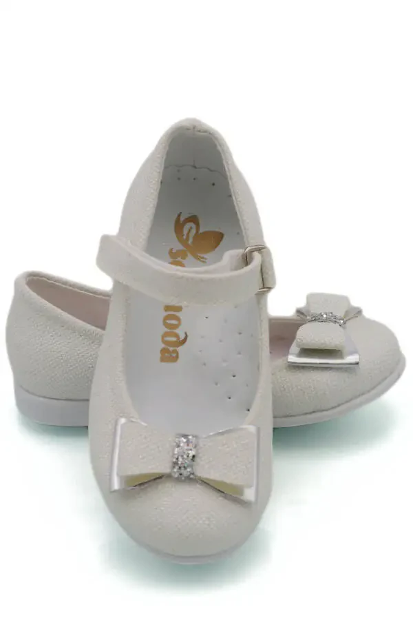 Детские балетки с бантом и стразами, экрю - 8