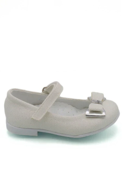 Детские балетки с бантом и стразами, экрю - 9
