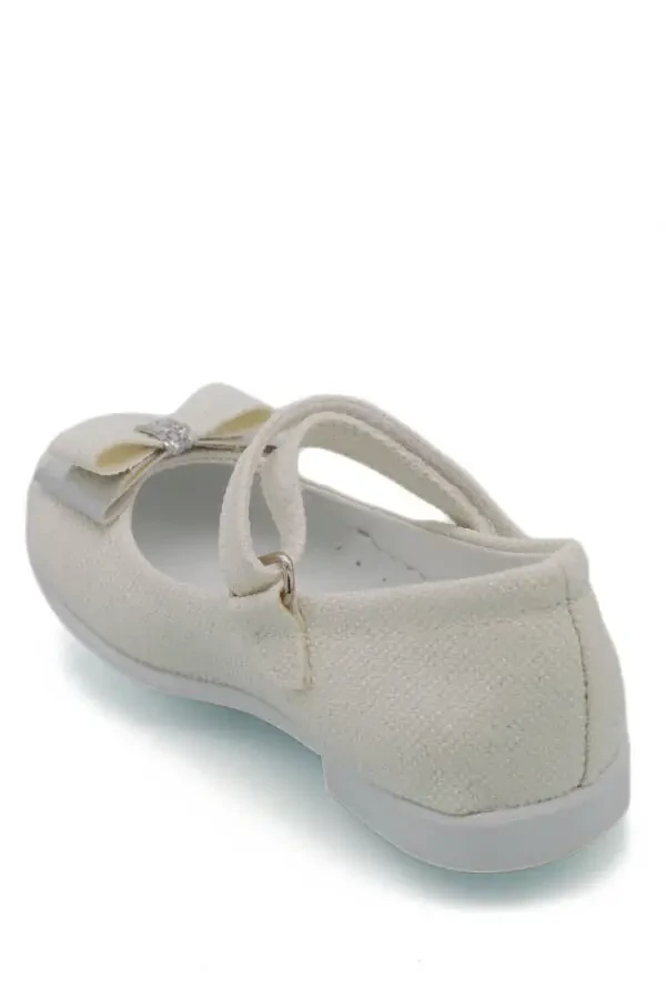 Детские балетки с бантом и стразами, экрю - 11