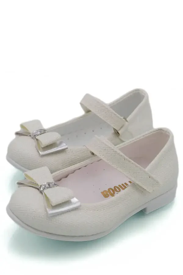 Детские балетки с бантом и стразами, экрю - 12