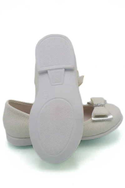 Детские балетки с бантом и стразами, экрю - 13