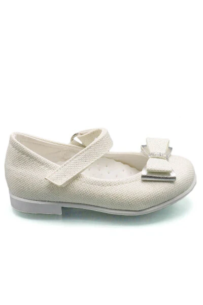 Детские балетки с бантом и стразами, экрю - 3