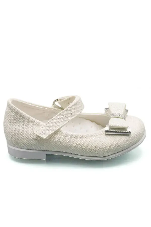 Детские балетки с бантом и стразами, экрю - 3