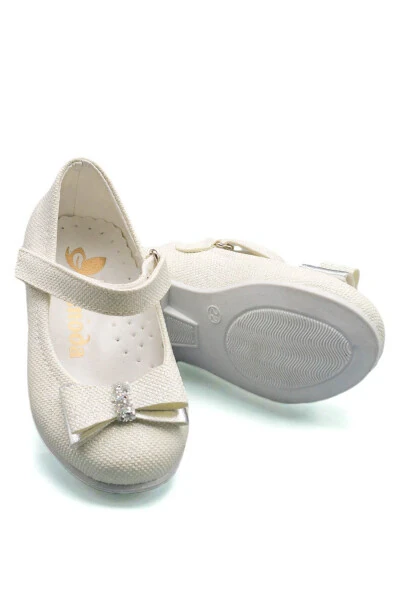 Детские балетки с бантом и стразами, экрю - 6