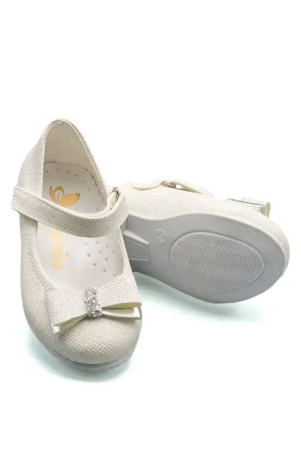 Детские балетки с бантом и стразами, экрю - 6