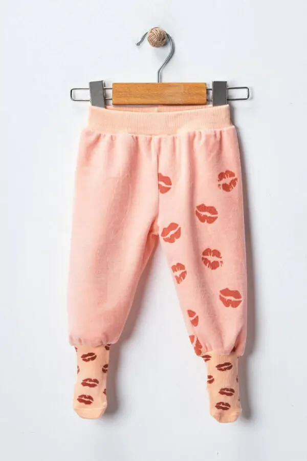 Детские бархатные брюки с носками в форме губ - 1