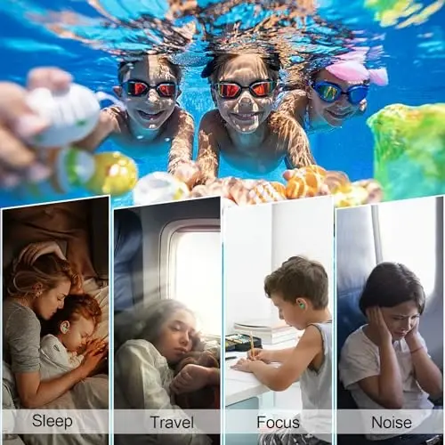 Детские беруши для плавания, 3 пары водонепроницаемых многоразовых силиконовых детских берушей для плавания, серфинга, купания, душа, маленькие детские беруши для воды, подходят для мальчиков и девочек (дети 4-12 лет) - 3