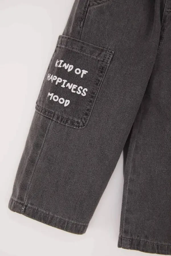 Детские джинсы для мальчиков с эластичным поясом, карманами и принтом, антрацит - 5