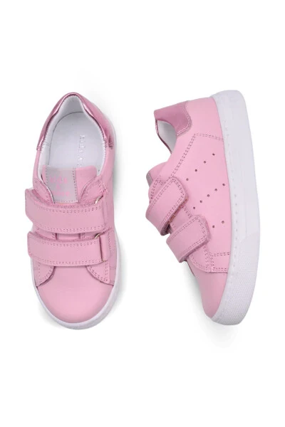 Детские кожаные туфли Papillon с двойной липучкой, пудровый цвет - 6