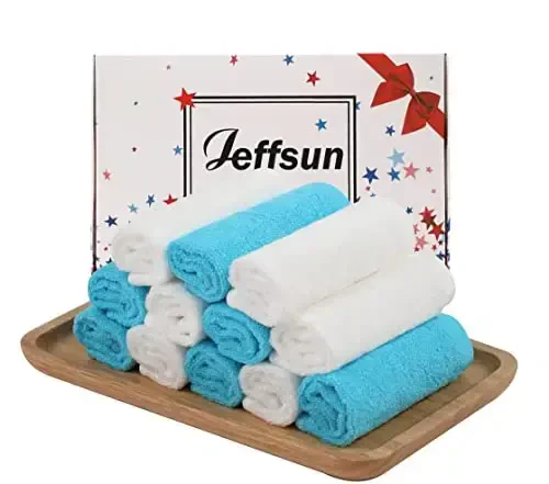 Детские махровые салфетки, 12 шт., 25x25 см. Невероятно мягкие салфетки для лица и тела, нежное и безопасное белое полотенце для лица для чувствительной кожи, предметы первой необходимости для купания ребенка, подарки для душа для мальчика, младенца, ребенка ясельного возраста. - 1