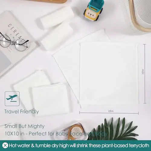 Детские мочалки 6 шт., 10x10 дюймов Небесно мягкие белые мочалки для лица и тела, Нежные и безопасные полотенца для лица для чувствительной кожи, Подарки для душа для новорожденных, детей младшего возраста и детей - 8