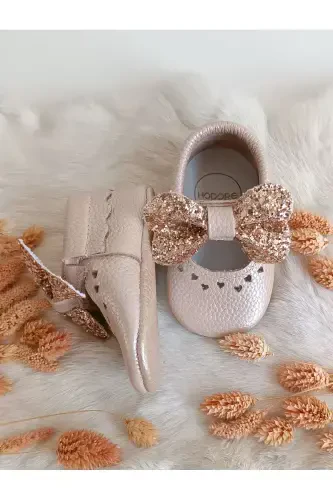 Детские мокасины-тапочки Alice из натуральной кожи с розой - HODORE (1)