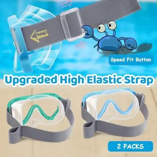 Детские очки для плавания Vvinca Kids-Goggles с носовой накладкой, эластичным ремешком из ткани, противотуманным и ударопрочным стеклом для детей 3-14 лет - 3