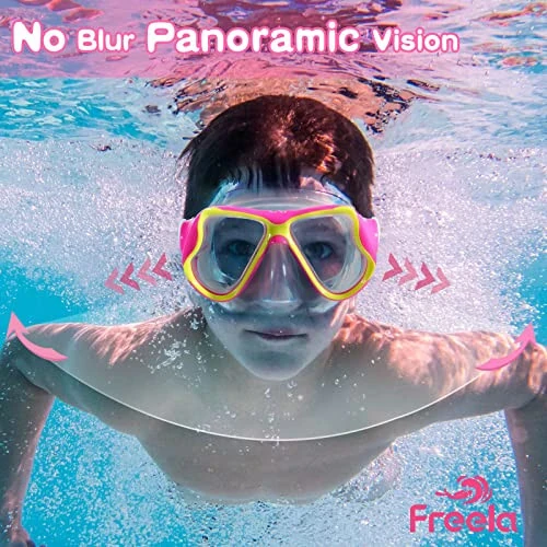 Детские плавательные очки для дайвинга Freela для детей 5-14 лет, линзы из закаленного стекла, очки с обзором 180° HD с носовым мостом для бассейна и пляжа - Freela (1)