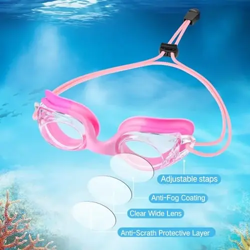 Детские плавательные очки Umigy Kids Swim Goggles, без протечек, с противотуманным покрытием, для заплывов, для малышей, для лета, с регулируемым эластичным ремешком. - 4