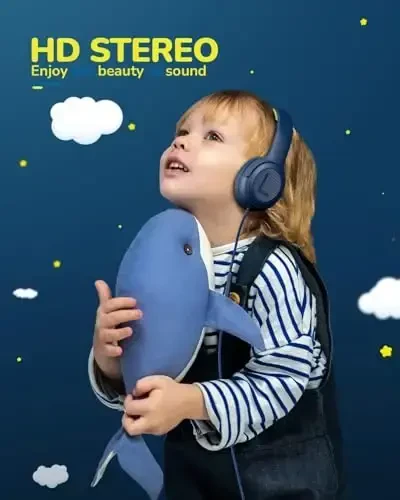 Детские проводные наушники с микрофоном - Накладные наушники, ограничение громкости 85/94 дБ, разъем 3,5 мм, складная конструкция, безопасные и удобные для мальчиков и девочек, для обучения и развлечений, черные - 2