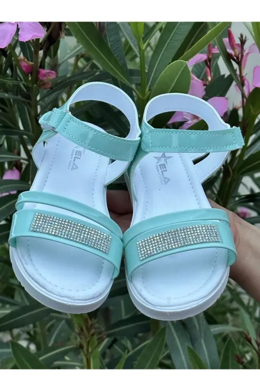 Детские сандалии Fashion, сандалии с камнями, подошва Phylon (легкая), мягкая подошва, сандалии из лакированной кожи, зеленые - BOLD BOUTIQUE