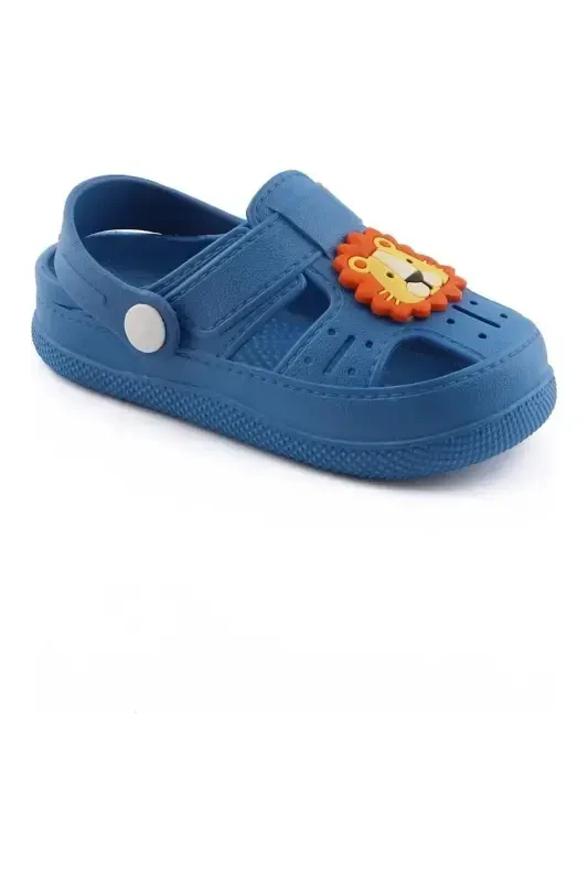 Детские сандалии-шлепанцы с ортопедической нескользящей подошвой с рисунком животных - синие - 3