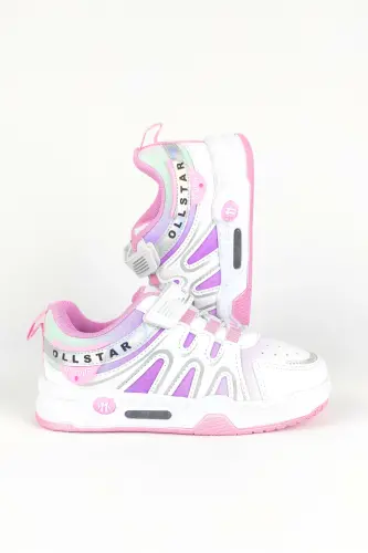 Детские спортивные кроссовки на липучке для повседневной носки - бело-розовые 01 - 4