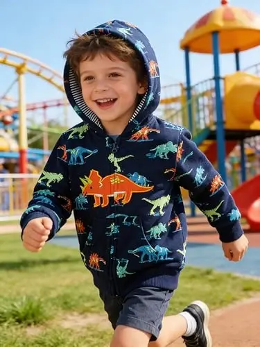 Детские толстовки с капюшоном Popshion Boys, мультяшные динозавры, длинный рукав, молния, спортивная кофта для детей 1-7 лет - 1