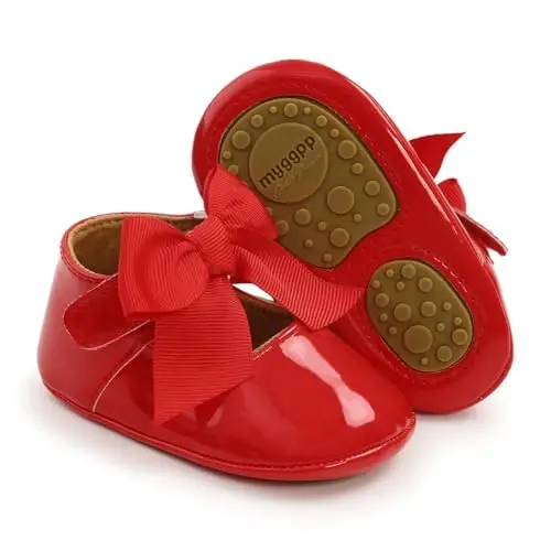 Baby Girls Mary Jane Flats Shoes with Non-Slip Soft Sole Toddler First Walkers Newborn Princess Dress Shoes - 1