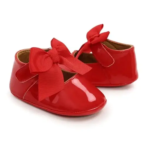 Baby Girls Mary Jane Flats Shoes with Non-Slip Soft Sole Toddler First Walkers Newborn Princess Dress Shoes - 5