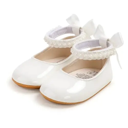 Baby Girls Mary Jane Flats Shoes with Non-Slip Soft Sole Toddler First Walkers Newborn Princess Dress Shoes - 1