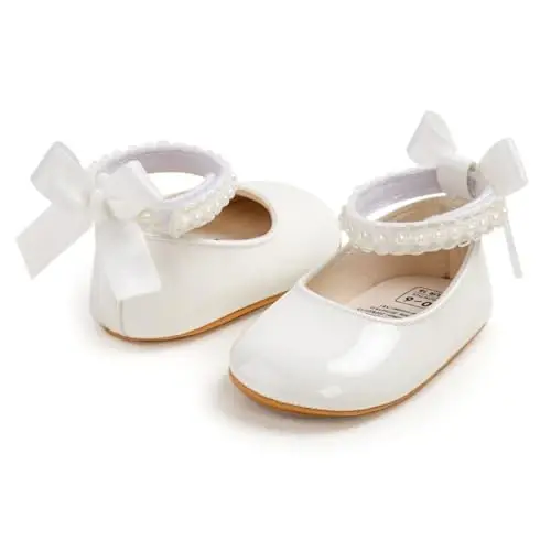 Baby Girls Mary Jane Flats Shoes with Non-Slip Soft Sole Toddler First Walkers Newborn Princess Dress Shoes - 3