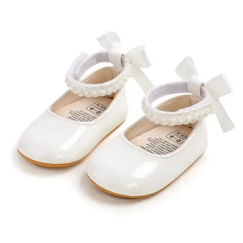 Baby Girls Mary Jane Flats Shoes with Non-Slip Soft Sole Toddler First Walkers Newborn Princess Dress Shoes - 5