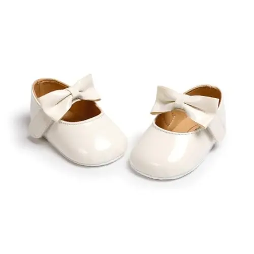 Baby Girls Mary Jane Flats Shoes with Non-Slip Soft Sole Toddler First Walkers Newborn Princess Dress Shoes - 6