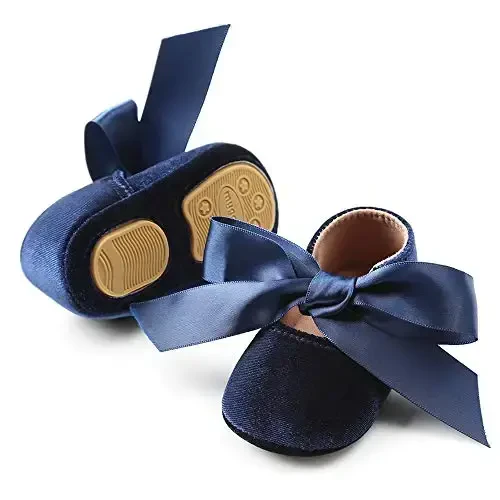 Baby Girls Mary Jane Flats Anti-Slip Rubber Sole Bow Toddler Princess Dress Shoes - 3