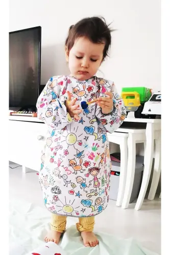 Детский фартук для творчества 4-7 лет. Водостойкий, машинная стирка, длинный рукав. - 4