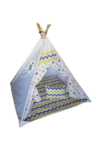 Детский игровой вигвам из дерева, с подушками и матрасом - BAŞKAYA SHOPPİNG