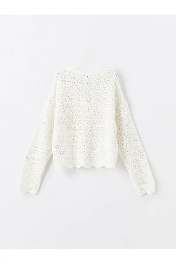 Детский кардиган LCW Kids с V-образным вырезом, узором из кос, длинным рукавом, цвета слоновой кости - 9