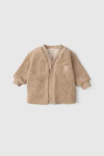 Детский кардиган Wellsoft из хлопка с рисунком бежевого цвета - LITTLE GUSTO (1)
