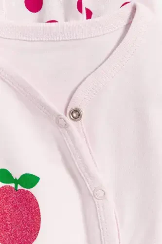 Детский комбинезон для девочек из 100% хлопка с принтом яблока, с ножками, 2 шт. - Белый - 3