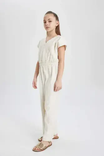 Детский комбинезон для девочек с V-образным вырезом, коротким рукавом, из хлопка, длинный C0706A824SM - 3